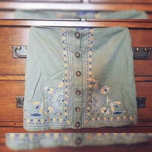 Blue Rain High Waisted Embroidered Skirt